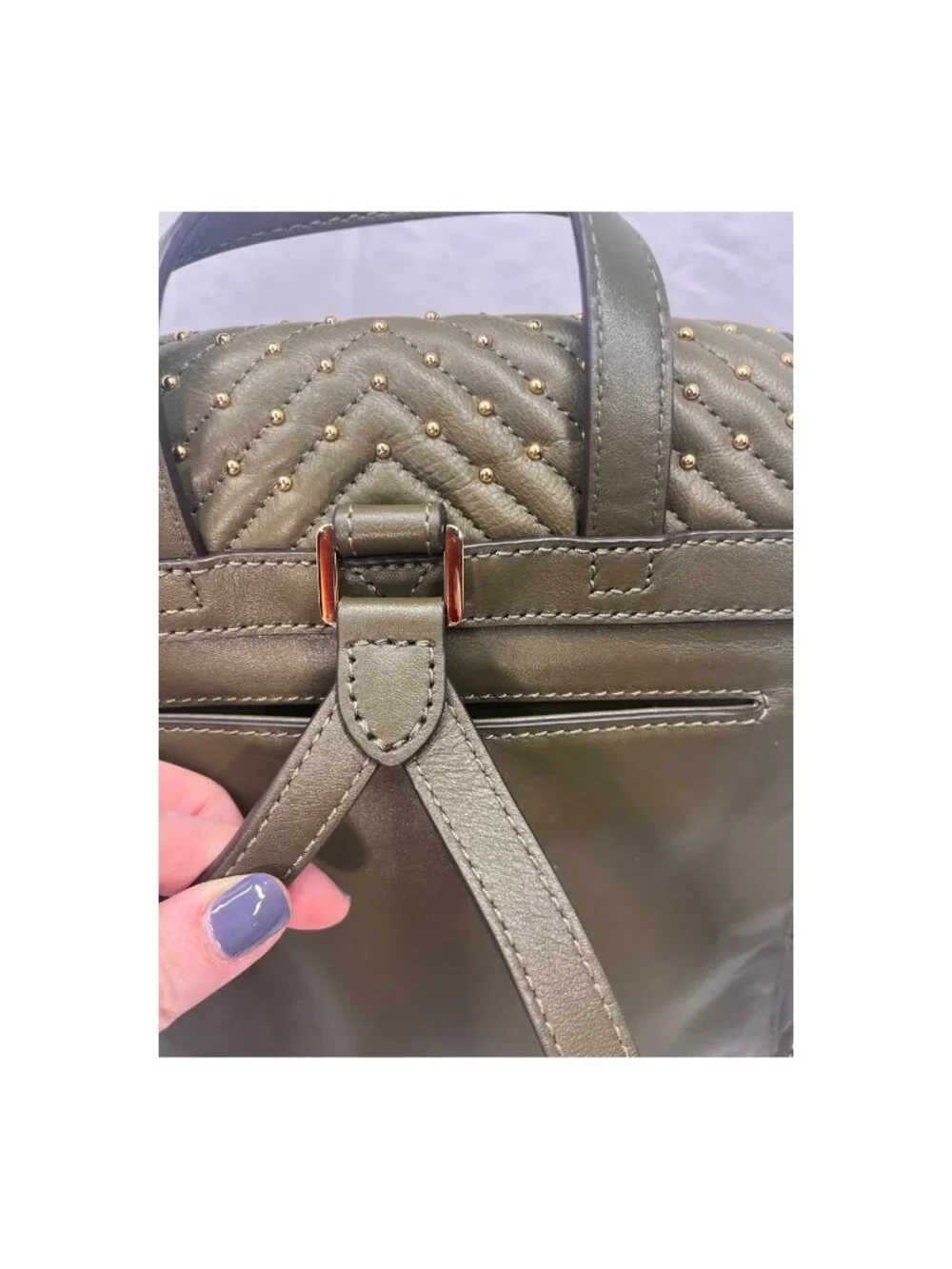 Michael Kors Whitney Studded Lamb Leather Backpack Olive Gold